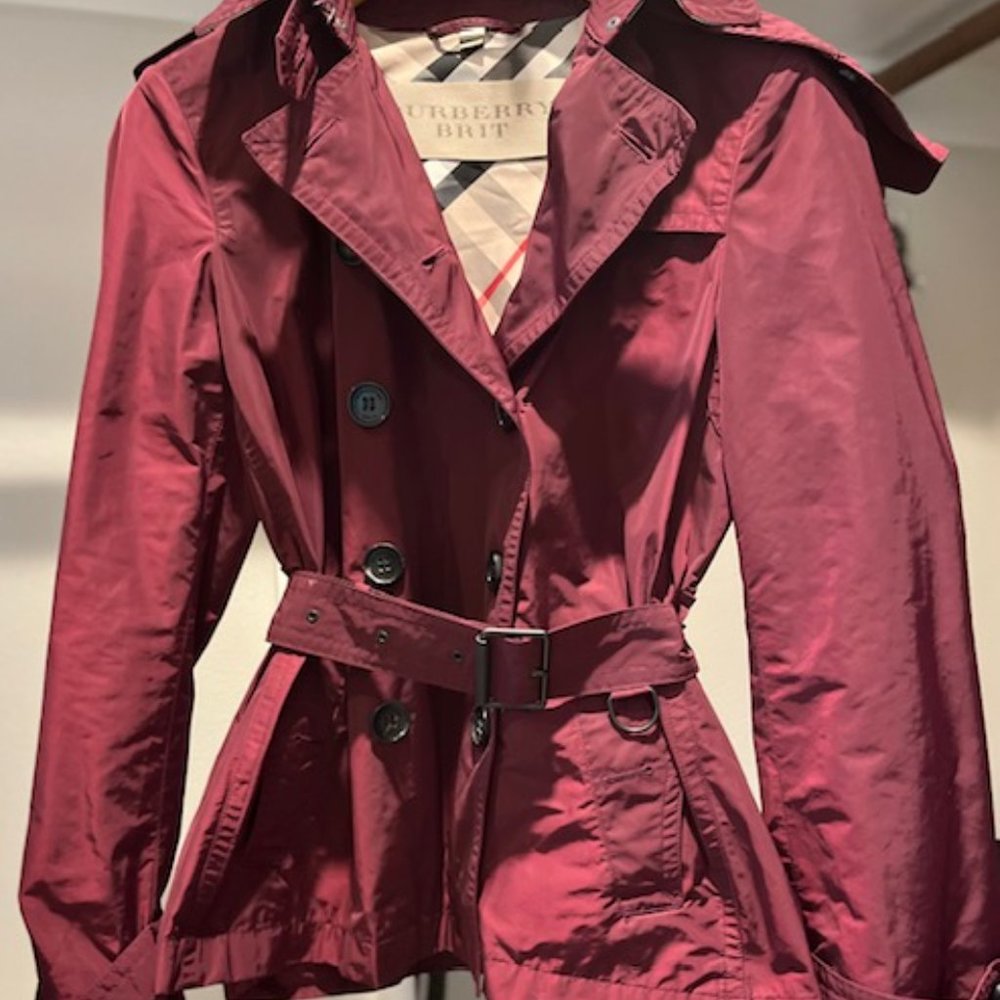Burberry Brit Balmoral Cropped Double Breasted hood trench jacket in